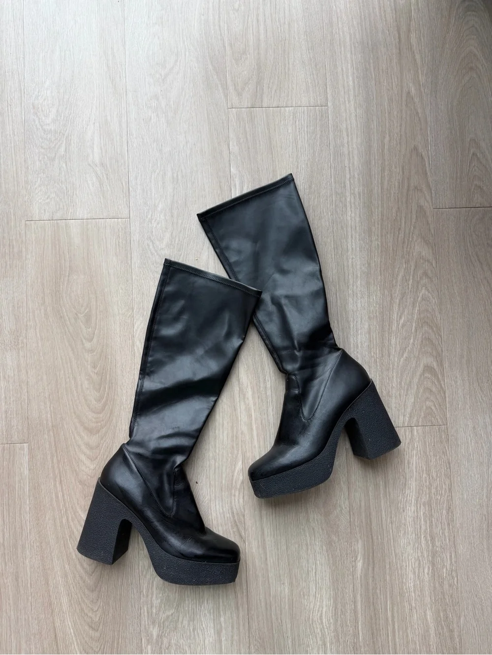 Women's Black Over-the-Knee Platform Boots with Block Heel